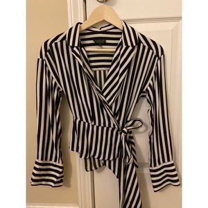 Topshop Stripe Tie Wrap Blouse